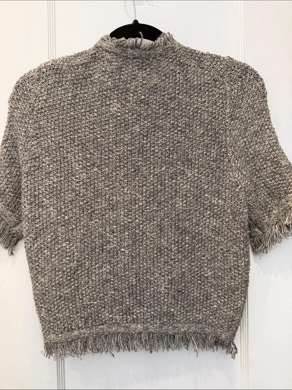 J. Crew Bouclé Short Sleeve Cardigan with Gold Buttons in Gray Fall 2024